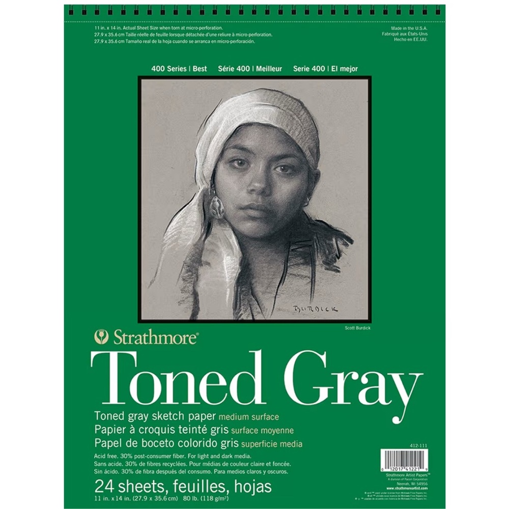 Strathmore 400 Series Sketch Pad, Toned Gray, 5.5x8.5 inch & 11x14 inch